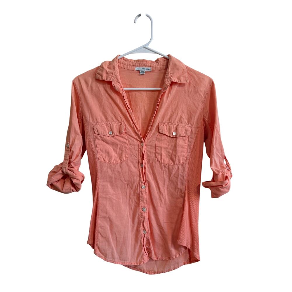 James Perse Sheer Slub Side Panel Shirt Peach Orange Sz 2/ US M Cotton Nice!
